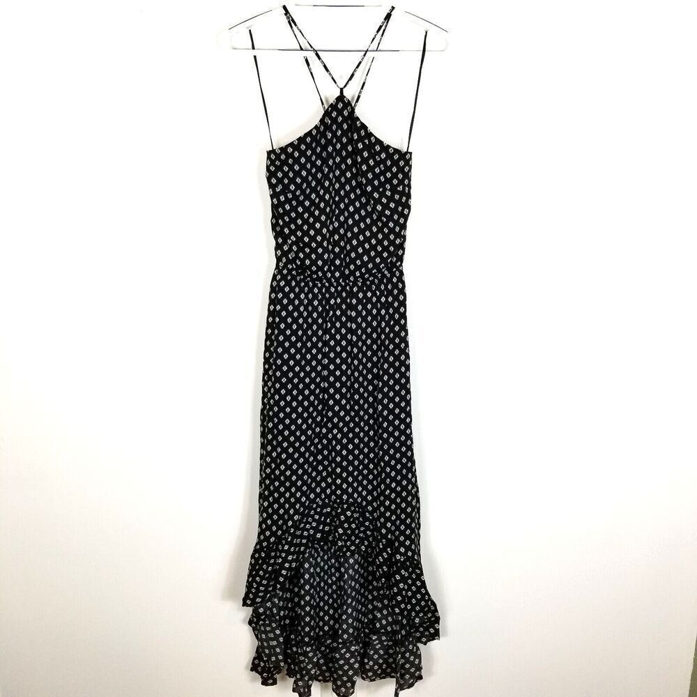 FRAICHE‎ BY J Women Mona Ruffle Halter High-low Dress Size XL Black Sleeveless